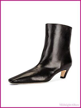 Faux Leather Square Toe Kitten Heel Ankle Booties Pull On